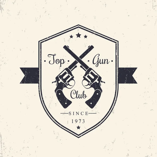 Top Gun club, vintage badge, emblem with revolvers, vector illustration — Διανυσματικό Αρχείο