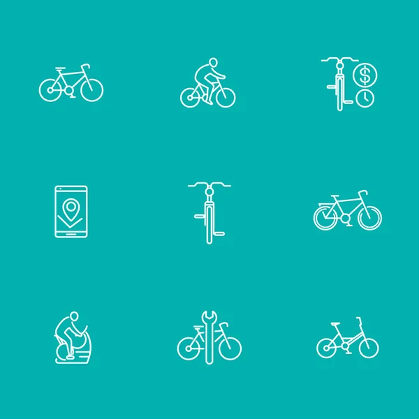 Cycling, cyclist, bike repair, line icons, isolated set, vector illustration — Stock Vector
