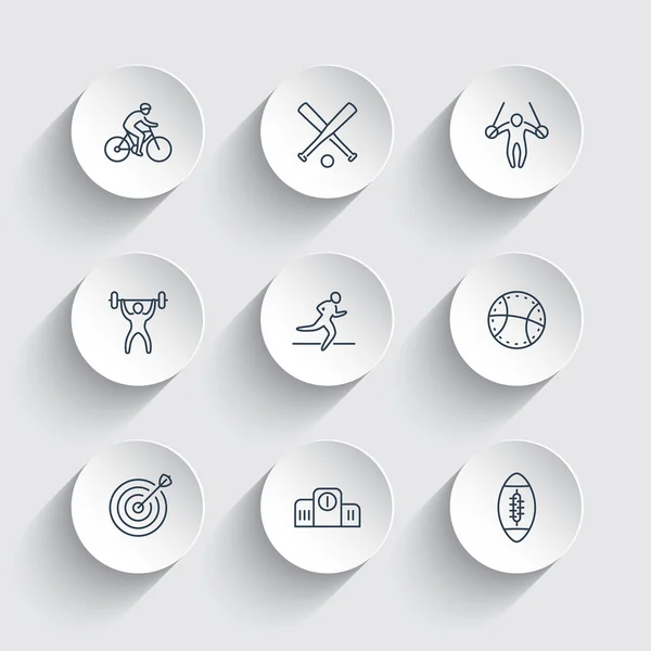 Diferentes tipos de deportes, iconos de línea en formas redondas 3d, ilustración de vectores — Vector de stock