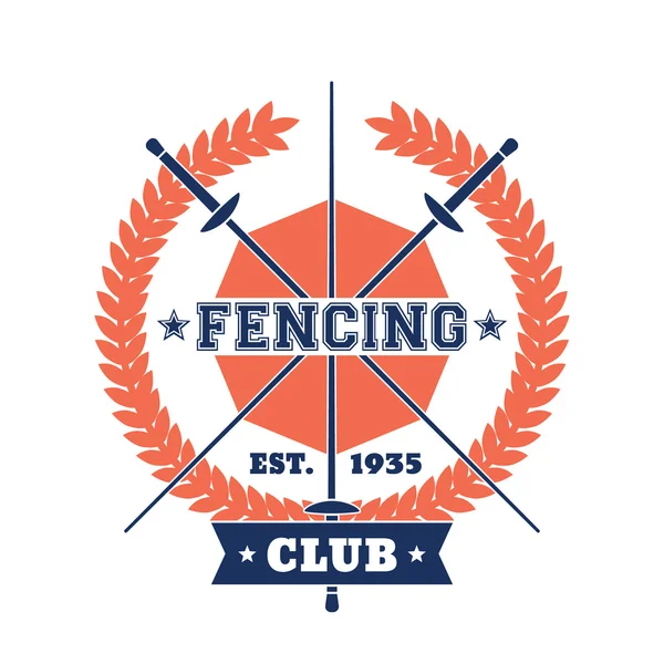 Fencing Club sign, badge with crossed foils, vector illustration — Stock Vector