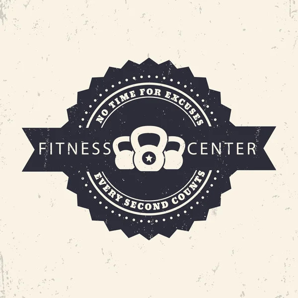 Fitness Center vintage badge, sign with kettlebells, vector illustration — ストックベクタ