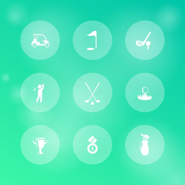 Golf, golf clubs, car, golfer, round transparent icons, vector illustration — Wektor stockowy
