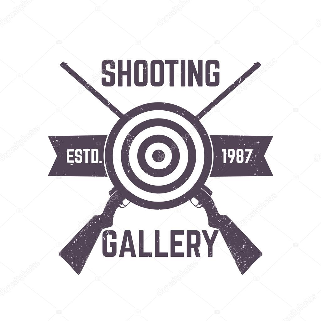 Shooting Gallery logo, sign with crossed rifles, vector illustration