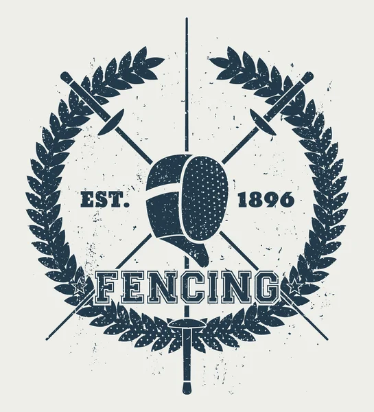 Fencing grunge emblem with crossed foils and mask, vector illustration — Stock Vector