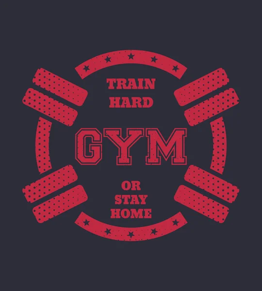 Yuvarlak vintage spor salonu t-shirt tasarım barbell ile
