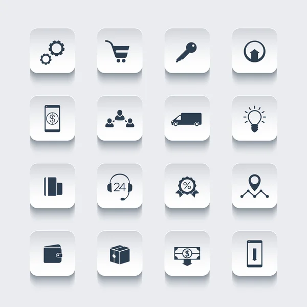 E-commerce, online shopping, rounded square icons pack, vector illustration — ストックベクタ