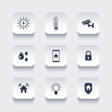 Smart house, rounded square icons set, vector illustration