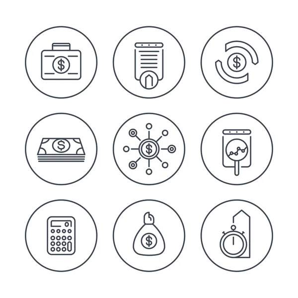 Finance, investments, investment analysis, line icons in circles, vector illustration — 图库矢量图片