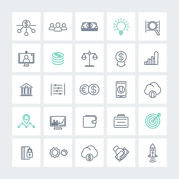Venture capital, investments, startup, growth, line icons pack, vector illustration — ストックベクタ