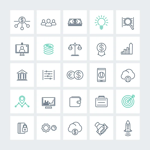 Venture capital, investments, startup, growth, line icons pack, vector illustration