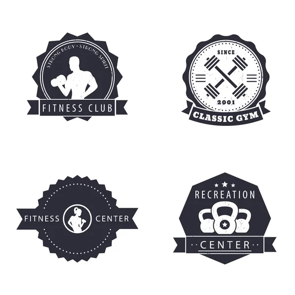 Fitness, Centro de recreação, Gym grunge logo, emblemas, sinais, ilustração vetorial — Vetor de Stock