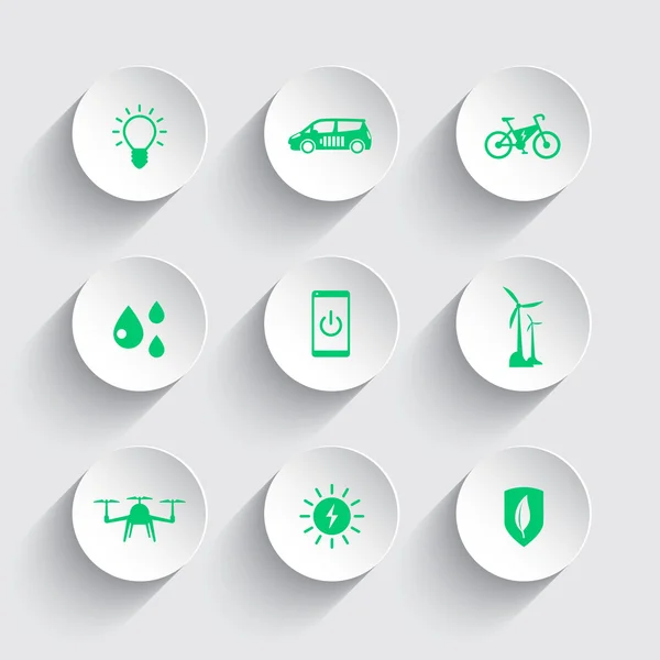 Green ecological modern technologies round 3d icons, vector illustration — Stockový vektor