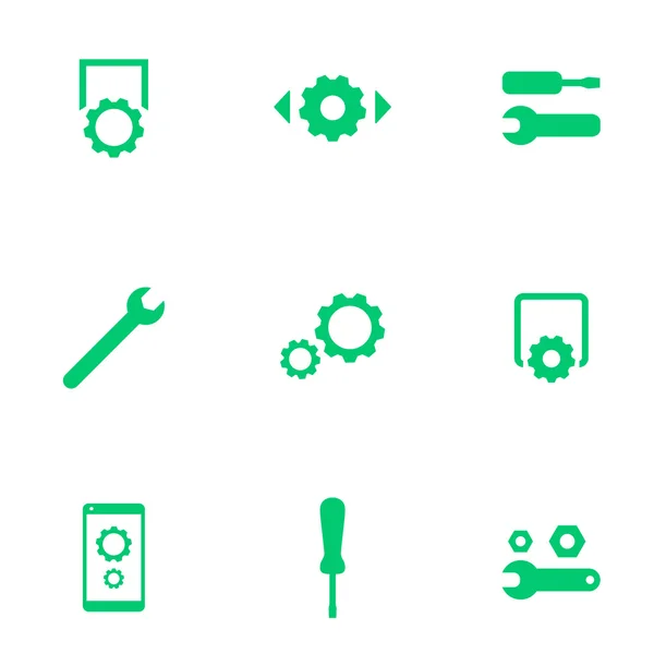 Ajustes, configuración, preferencias iconos planos verdes, ilustración vectorial — Vector de stock