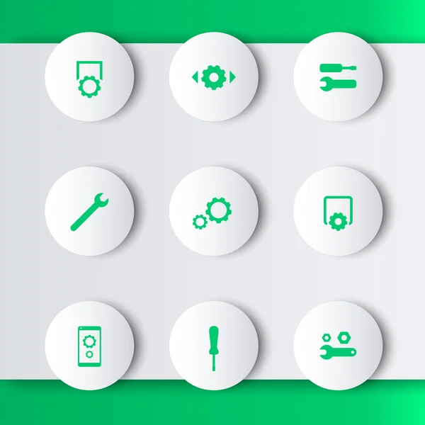 Settings, configuration, preferences green modern round icons, vector illustration — 图库矢量图片