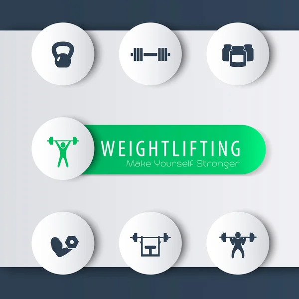 Weightlifting training round modern icons, vector illustration — Stok Vektör