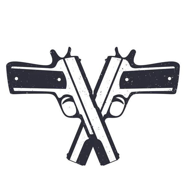 Crossed classic pistols with grunge texture vector illustration — Stok Vektör