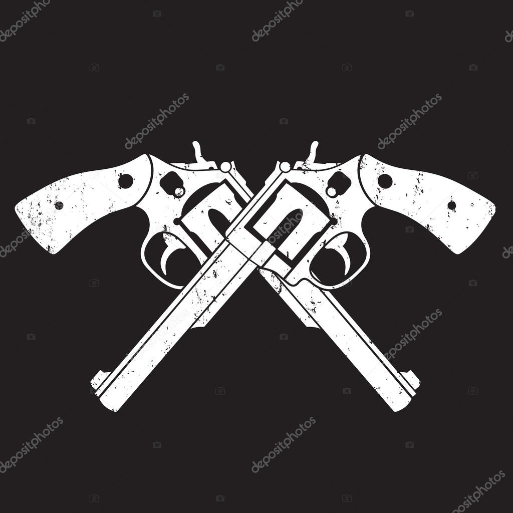 Crossed Revolvers grunge sign, t-shirt design, vector illustration
