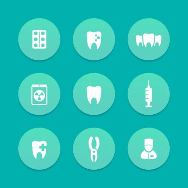 Teeth aquamarine icons, dental care, tooth cavity, toothcare, stomatology, vector illustration