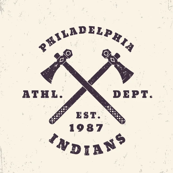 Philadelphia Indians grunge emblema, t-shirt design, impressão, ilustração vetorial — Vetor de Stock