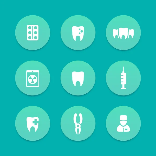 Teeth aquamarine icons, dental care, tooth cavity, toothcare, stomatology, vector illustration — ストックベクタ