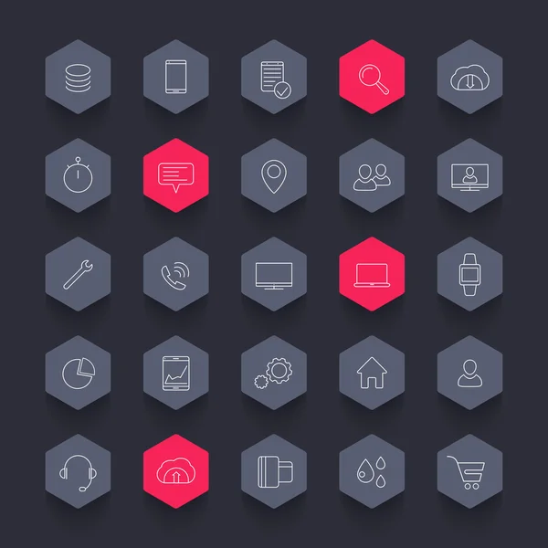 25 business, commerce, line hexagon icons pack, vector illustration — Stockový vektor