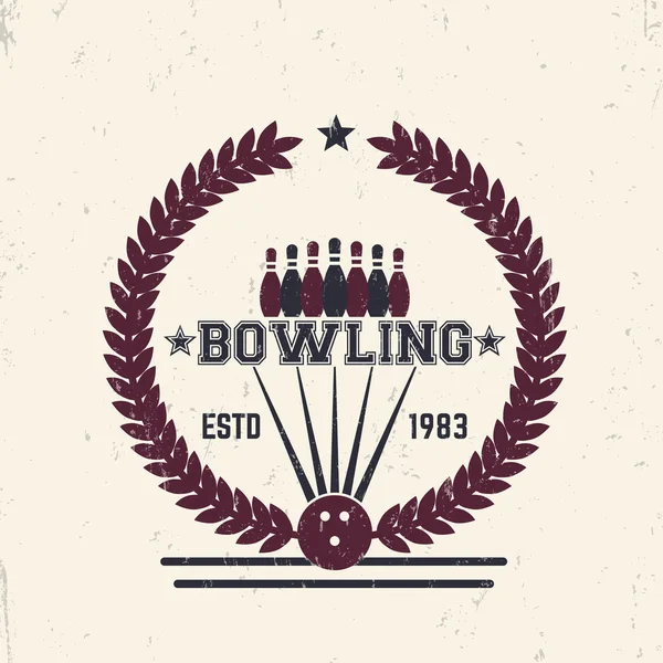 Logo de bolos vintage grunge, signo con corona, ilustración vectorial — Vector de stock