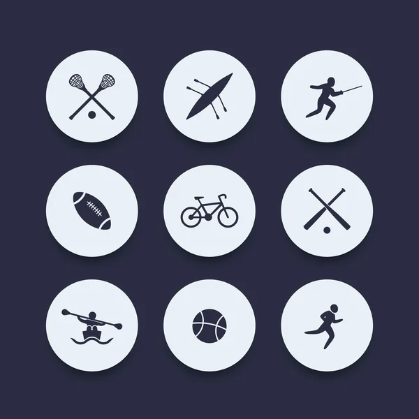 Iconos redondos deportivos universitarios, ilustración vectorial — Vector de stock