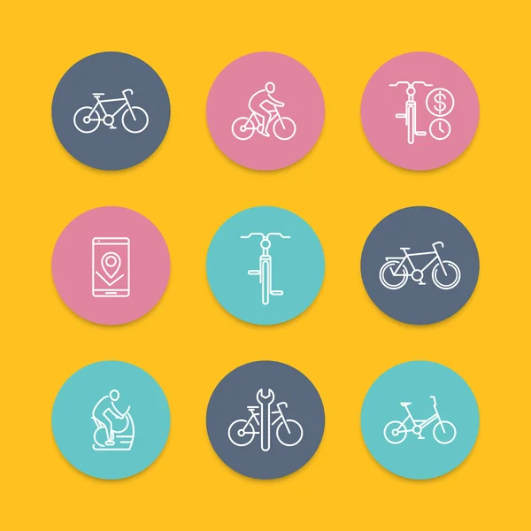 Cycling, cyclist, bike repair, line round flat icons, vector illustration — Stock Vector