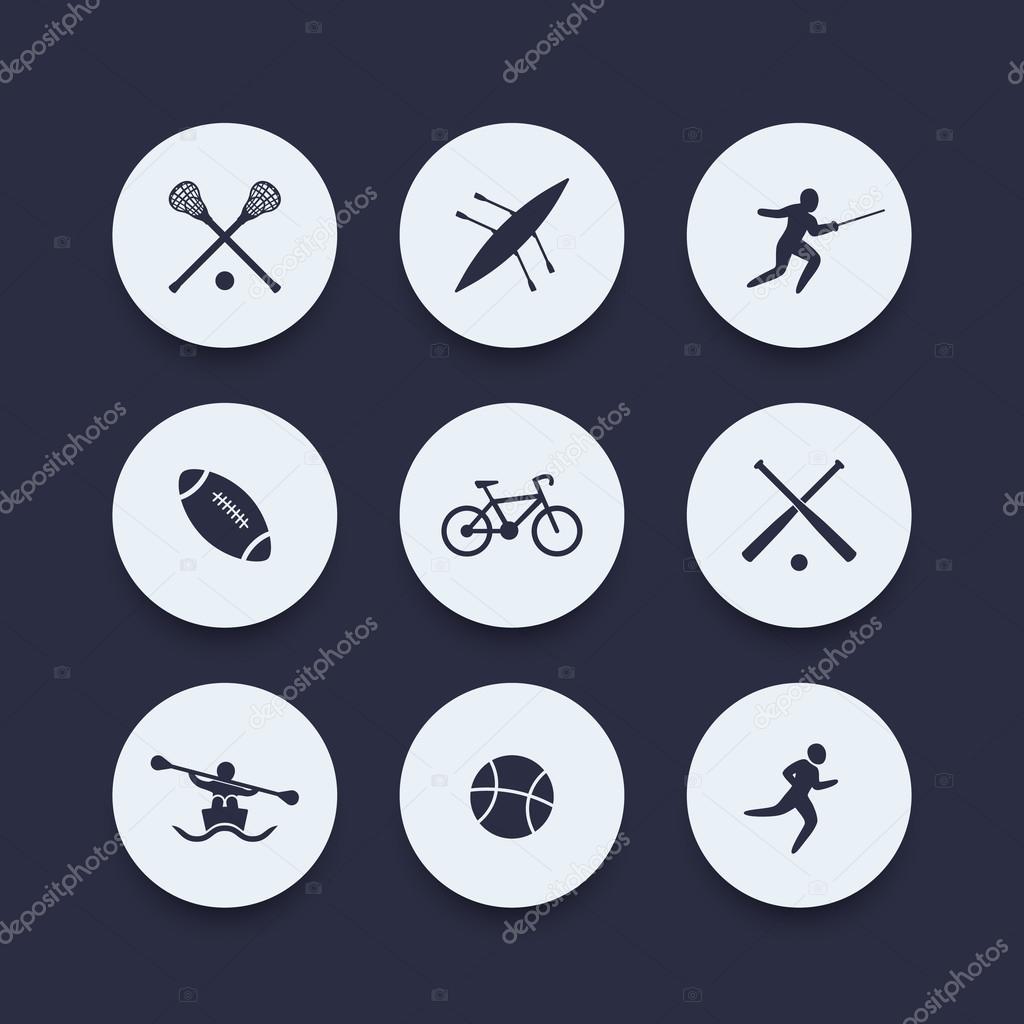 College sports round icons, vector illustration