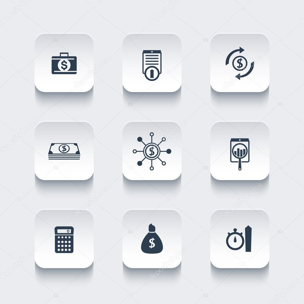 finance, investments, capital rounded square icons, vector illustration