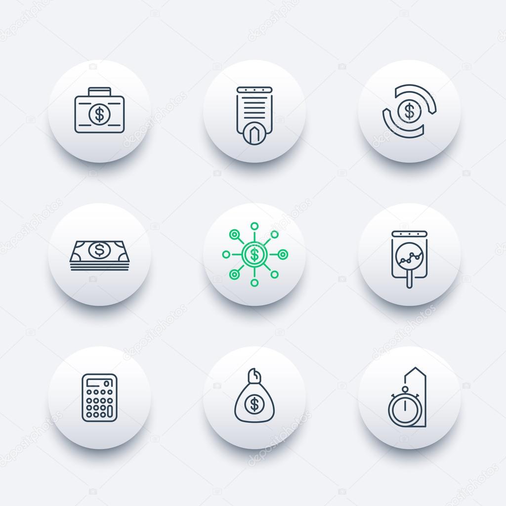 finance, investments, investment analysis, line round modern icons, vector illustration