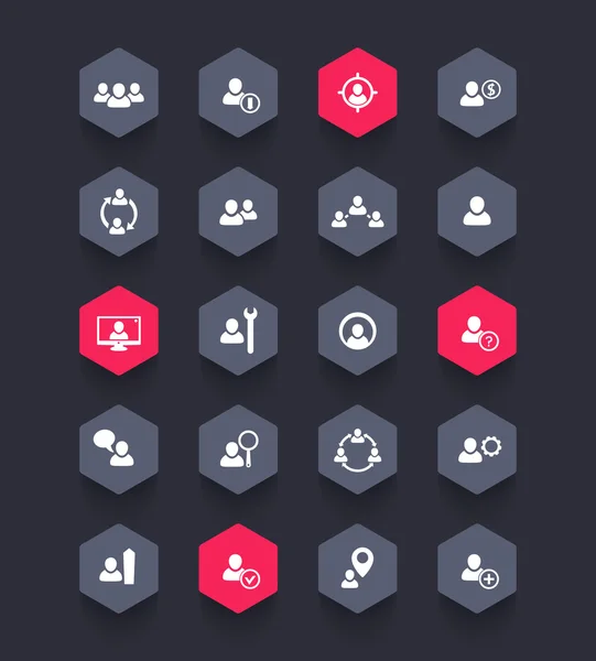 Human resources, hrm, Personnel management, team, hexagon icons, vector illustration — 스톡 벡터