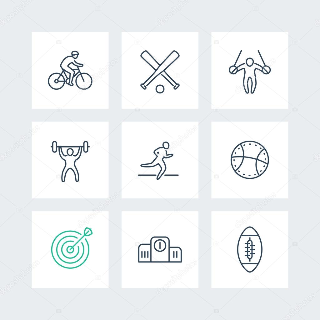 Different kind of sports, line icons in squares