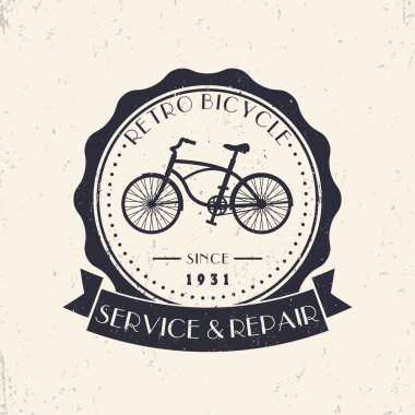 Retro Bicycle Service and Repair, vintage grunge logo, badge, vector illustration, eps10, easy to edit