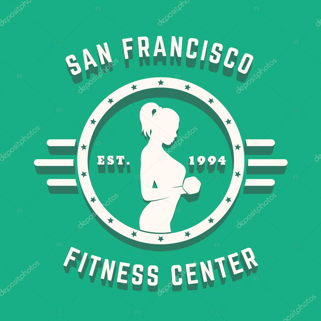 Round Vintage logo, emblem, sign with athletic exercising girl, vector illustration