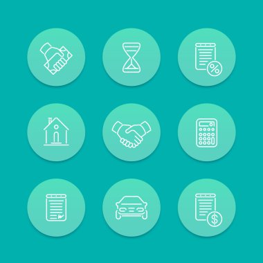 Satır Icons, Akuamarin set başa çıkmak, kredi, Finansal Kiralama, illüstrasyon vektör