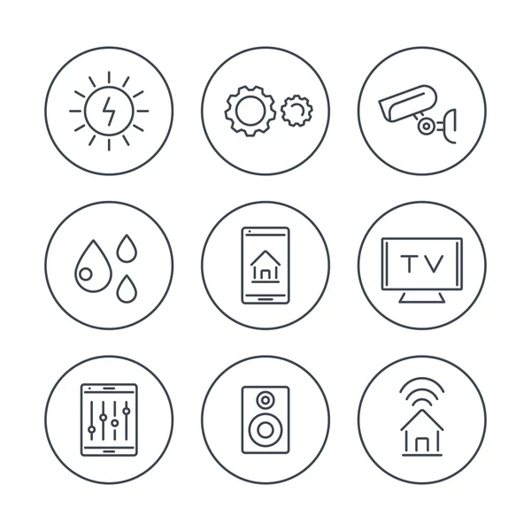 Smart House, smart electronics, internet of things, line icons in circles, vector illustration — Stock Vector