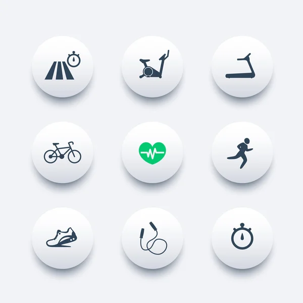 Cardio training round modern icons set, vector illustration — Wektor stockowy