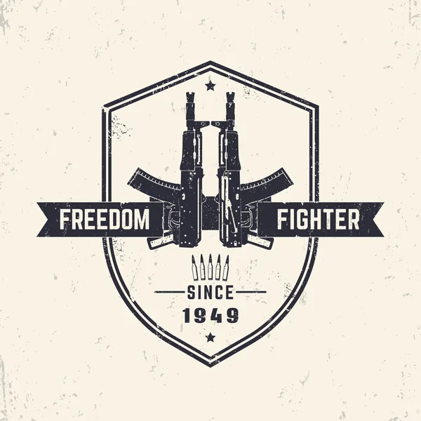Freedom fighter, t-shirt design, print with automatic rifles, guns, vector illustration — Stock vektor