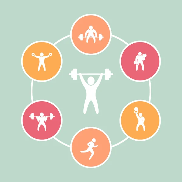 Siłownia, ćwiczenia fitness okrągłe płaskie ikony, ilustracji wektorowych — Wektor stockowy