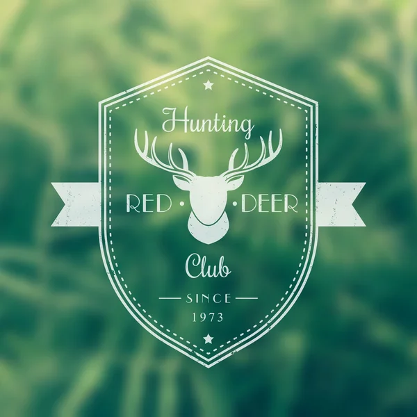 Vadászat Club Vintage embléma, logo, jelvény, szarvas feje, vektoros illusztráció — Stock Vector