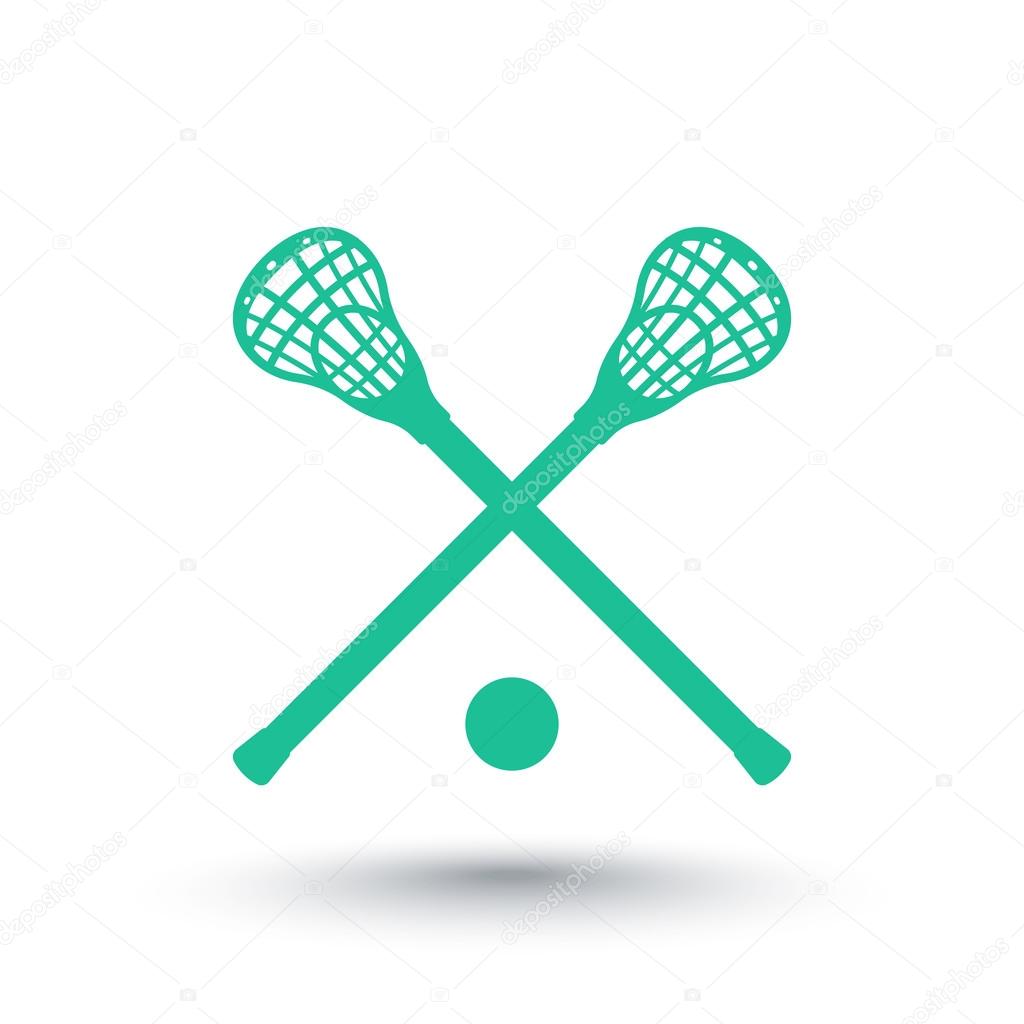 Lacrosse icon, sign, crossed crosses, lacrosse sticks and ball, vector illustration
