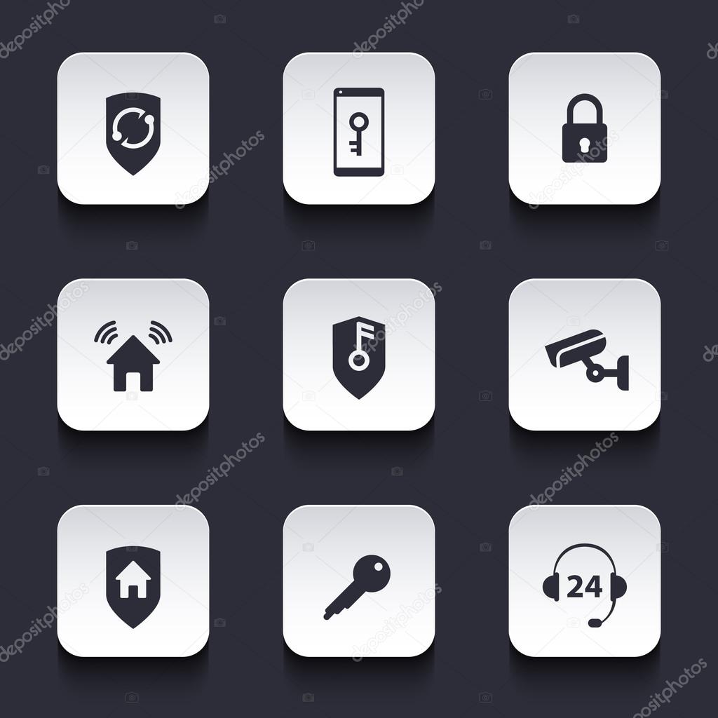 Home security, rounded squre modern icons, vector illustration, eps10, easy to edit