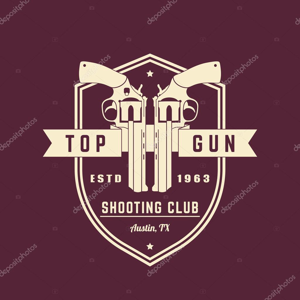 Gun club vintage logo, emblem with revolvers, vector illustration, eps10, easy to edit