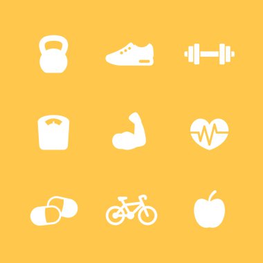Fitness simple white icons, vector illustration