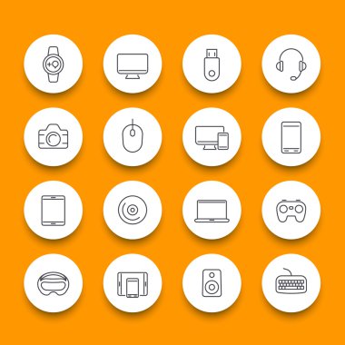 Modern gadgets, line round icons, trendy devices, vector illustration