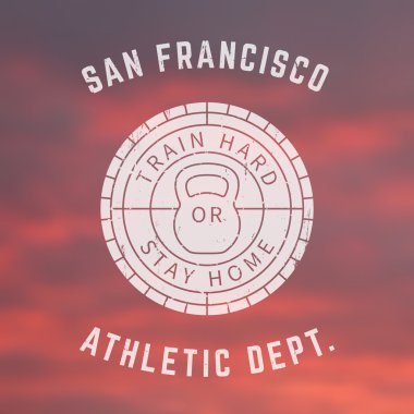 Round gym logo, t-shirt print, design, badge, sign, vector illustration