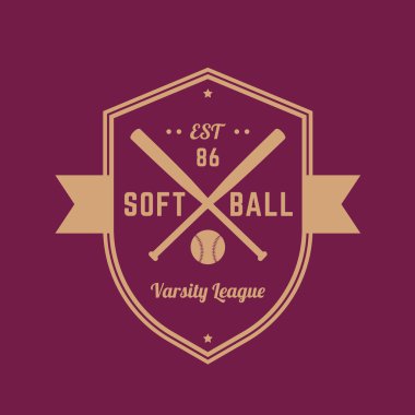 Softball vintage badge, logo template, t-shirt design, vector illustration