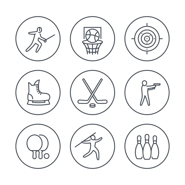 Sports, games, team sport line icons in circles — ストックベクタ