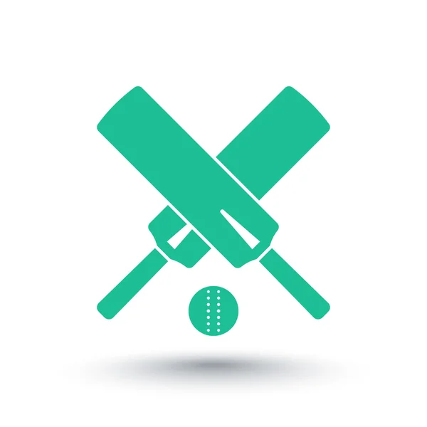 Ícone de críquete, isolado sobre morcegos de críquete branco, cruzados e bola, ilustração vetorial — Vetor de Stock